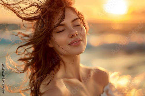 young beautiful girl sunrise sea © Андрей Трубицын
