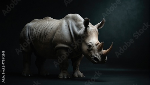 Powerful Rhino Presence Standing Out in the Darkness