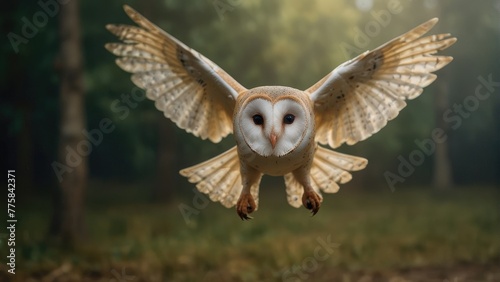 Silent Hunter Barn Owl in Flight, Capturing Wildlife Majesty in the Wild Forest