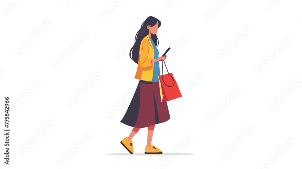 Woman smartphone shopping Flat vector isolated on white
