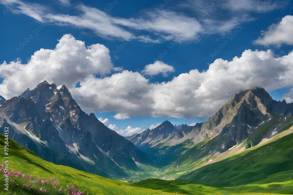 Obraz premium Spring, mountain, beautiful blue sky