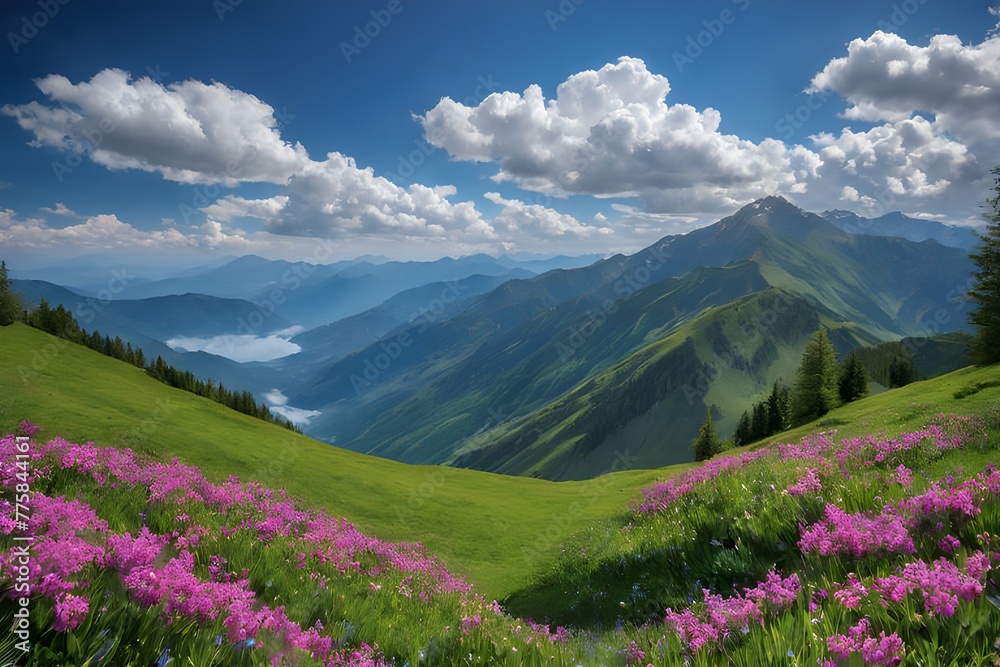 Spring, mountain, beautiful blue sky