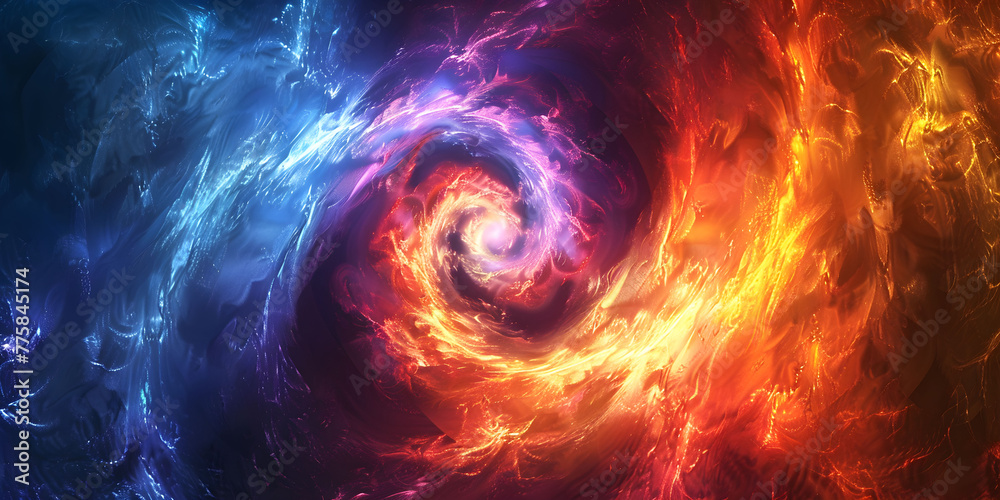 Blue and yellow fire spiral. Yin yang concept. Blue and yellow fire spiral. Yin yang concept.