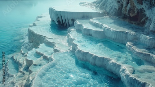 The Ethereal Beauty of Pamukkale Thermal Water Terraces in Turkey.