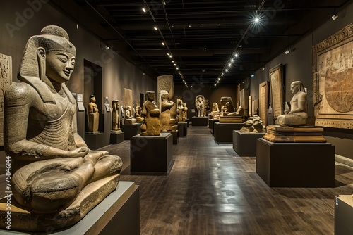 Majestic Ancient man statue museum. Stone fashion. Generate Ai photo
