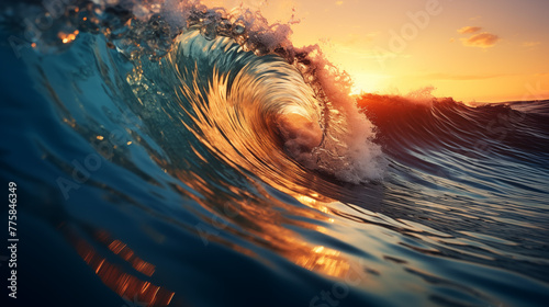 Sunset Surf: Fiery Wave Cresting Over Ocean
