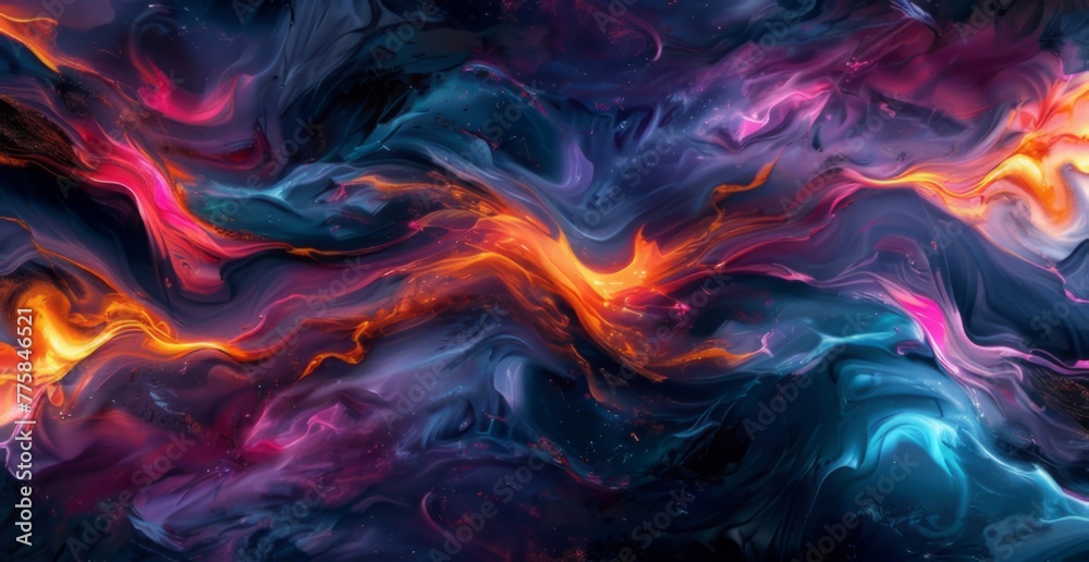 Abstract colorful fluid shapes on a dark background - obrazy, fototapety, plakaty 