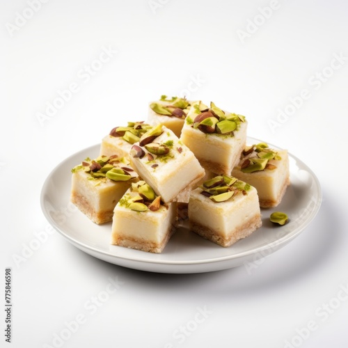 Indian sweet snack ‘Burfi’ on a white plate