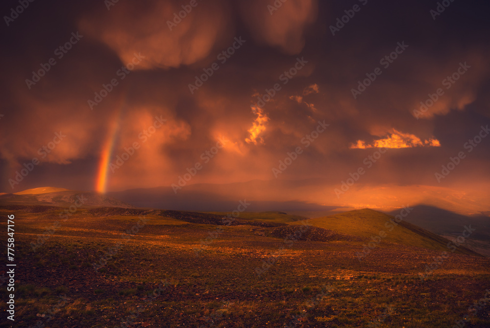 The Sky With beauriful Clouds And A Rainbow After The Rain