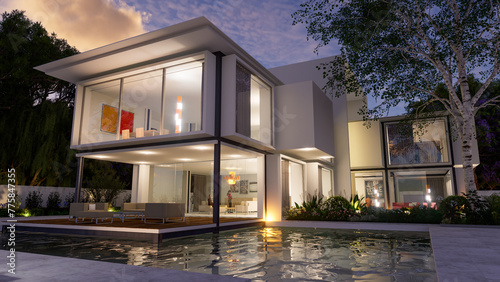 Luxurious modern mansion with pool © FrankBoston