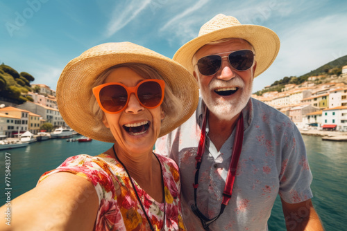 Loving elderly couple enjoying on a vacation trip