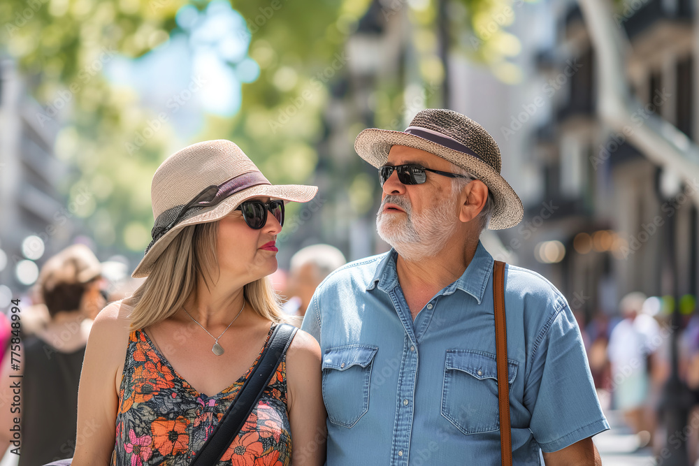 Senior tourist couple in Barcelona