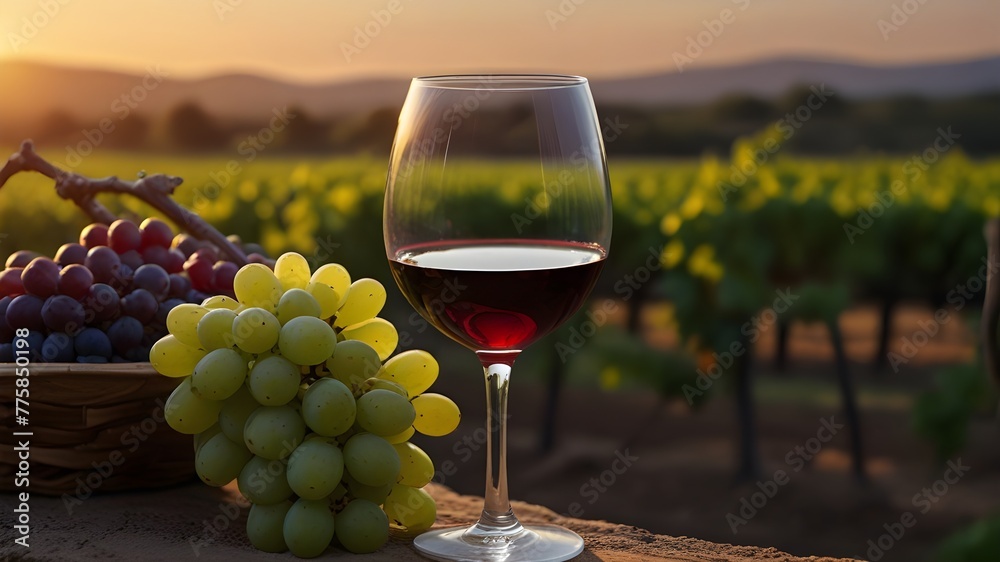 Elegant Glass of Red Wine with Vineyard View