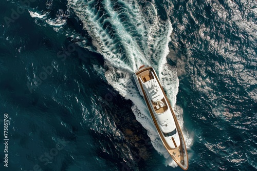 aerial view of a luxury yacht gracefully cruising the clear blue waters, an unparalleled experience of sea exploration © Наталья Добровольска