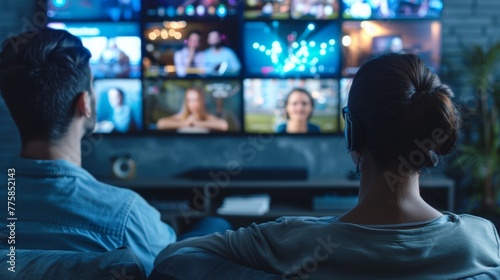 Man and Woman Watching TV Together