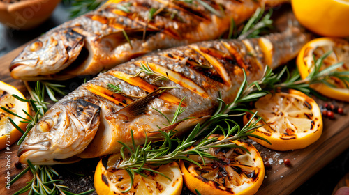 grilled fish with lemon and herbs photo