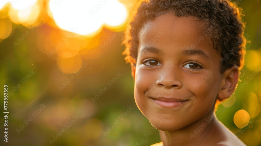 Portrait made with generative AI of a cute cheerful smiling small boy ...