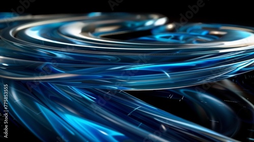 abstract 3d blue swirl technology design on a black background