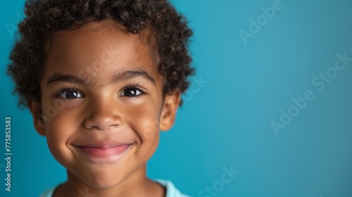Portrait of a happy little boy over white background.. Beautiful simple AI generated image in 4K  unique.