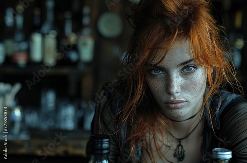 woman drinking in a bar sur...