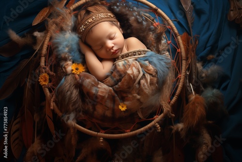 An Heirloom Dreamcatcher Surrounds a Peaceful Newborn