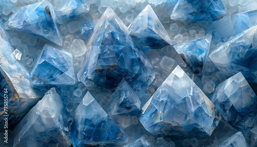 Blue crystals background. Abstract rock crystals texture for background.