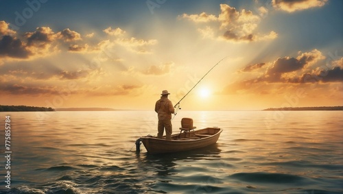 fishing at sunset