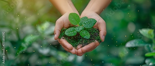 Carbon neutrality and net zero are concepts. a hand embracing a young ESG, green technology, carbon neutrality and net zero, environmental preservation, and CO2 emission reduction