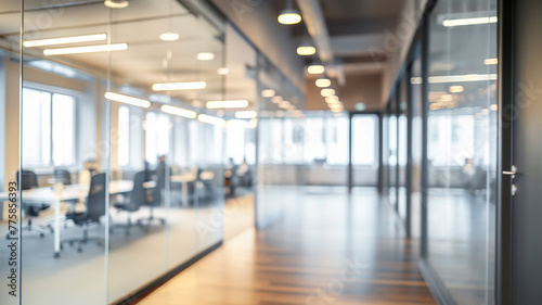 Beautiful blurred background of a modern office hall.