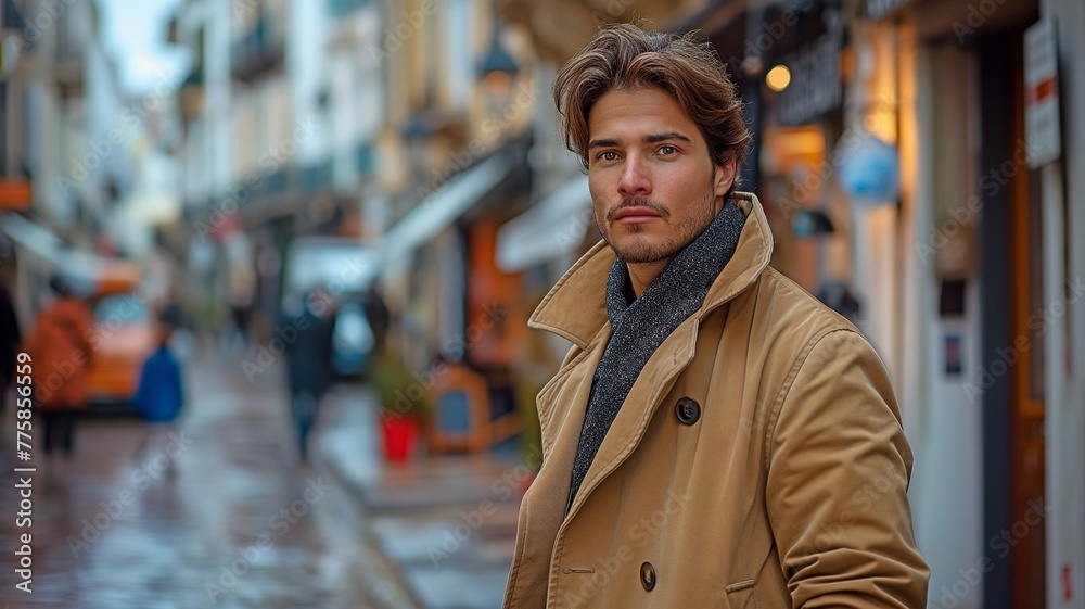 Fototapeta premium street backdrop with a guy in front.