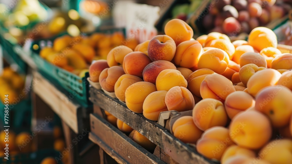 Organic apricots on the market.