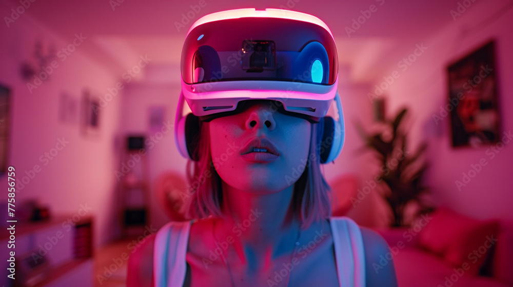 a woman wearing a pair of virtual reality glasses