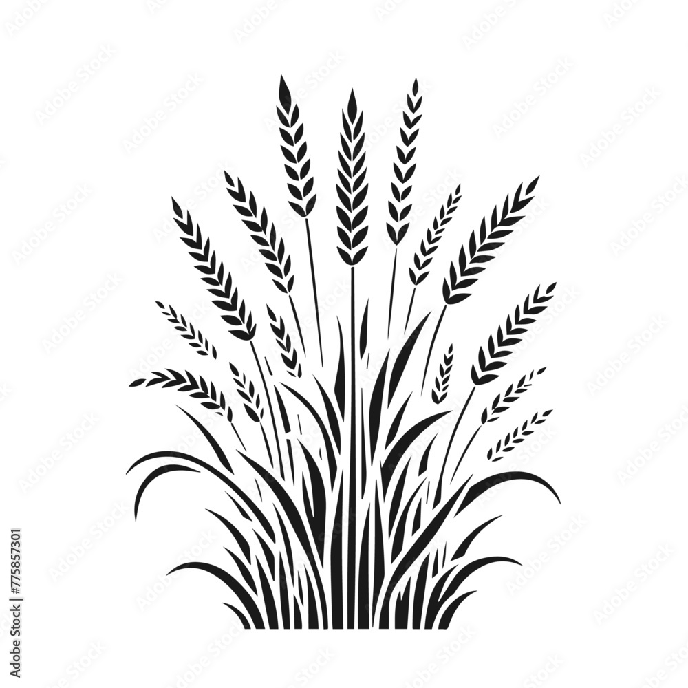 Fototapeta premium Green grass silhouette. Cartoon lines of plants and shrubs for boarding and framing, eco and organic logo element. Vector set spring field planting shapes lawn or borders garden on white background