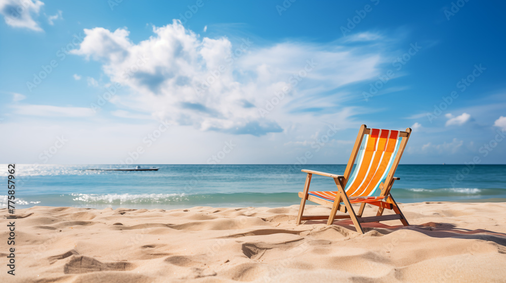 Single Beach Chair Overlooking Calm Sea on a Sunny Day