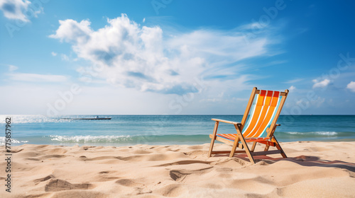 Single Beach Chair Overlooking Calm Sea on a Sunny Day