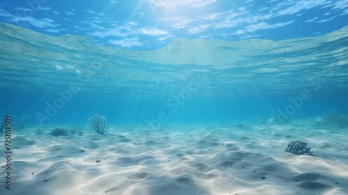 Serene Underwater View with Sunbeams and Sandy Seabed
