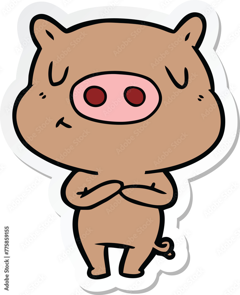 sticker of a cartoon content pig sticker of a cartoon content pig