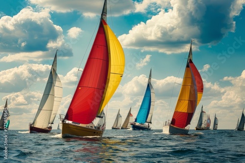 Vibrant Regatta Scene with Colorful Sails on the Ocean
