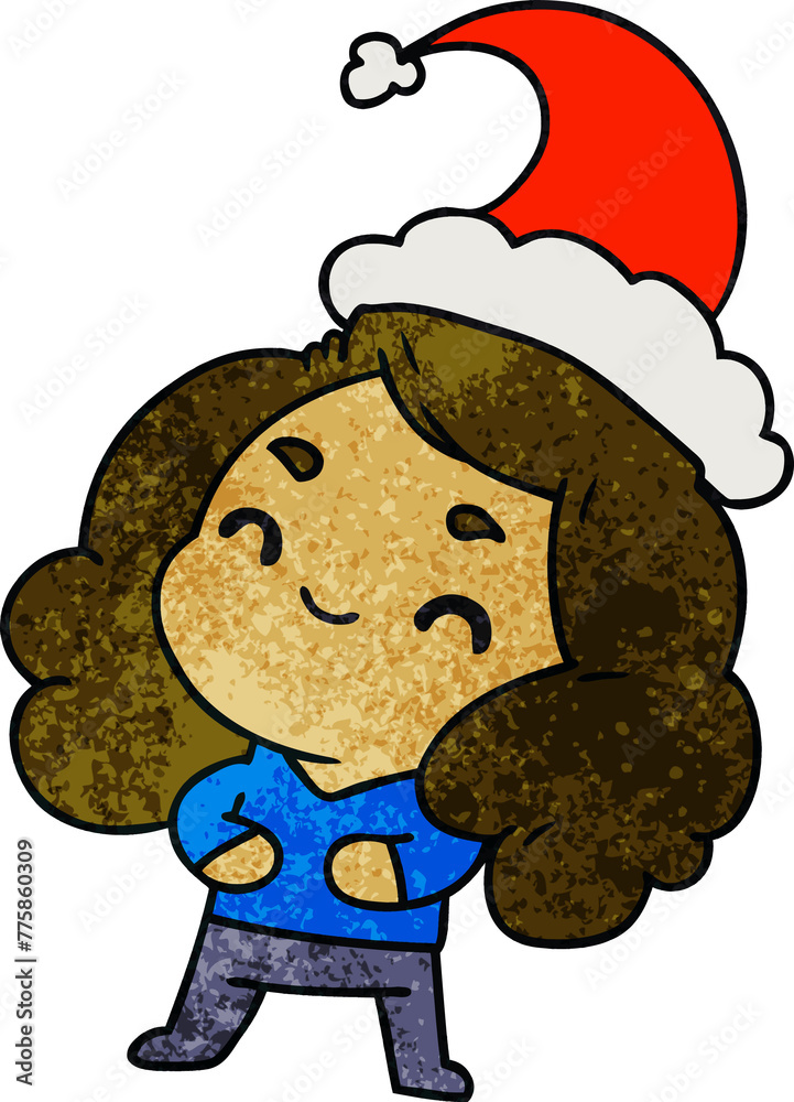 Fototapeta premium hand drawn christmas textured cartoon of kawaii girl