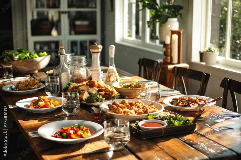 Homestyle Feast on Rustic Farmhouse Table