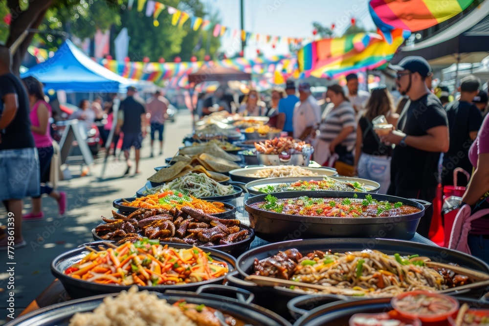 Vibrant Outdoor Food Market with Diverse Culinary Options