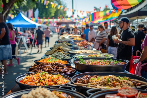 Vibrant Outdoor Food Market with Diverse Culinary Options