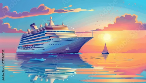 Cruise Ship Embarking on a Sunset Ocean Voyage © Martin Funk