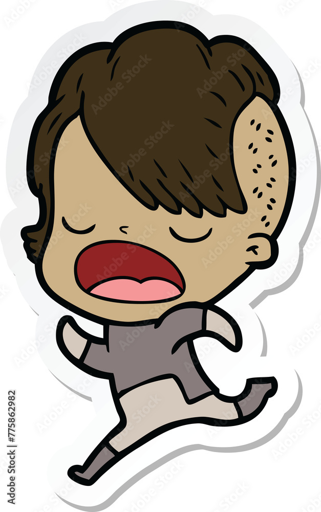 sticker of a cartoon cool hipster girl talking sticker of a cartoon cool hipster girl talking