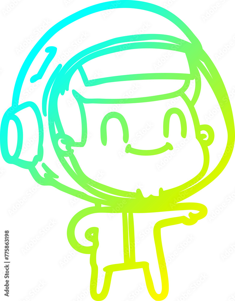 cold gradient line drawing of a happy cartoon astronaut man cold gradient line drawing of a happy cartoon astronaut man