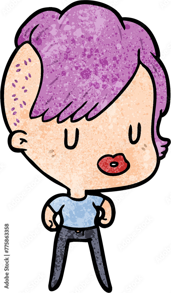 Obraz premium cartoon girl with punk hipster haircut