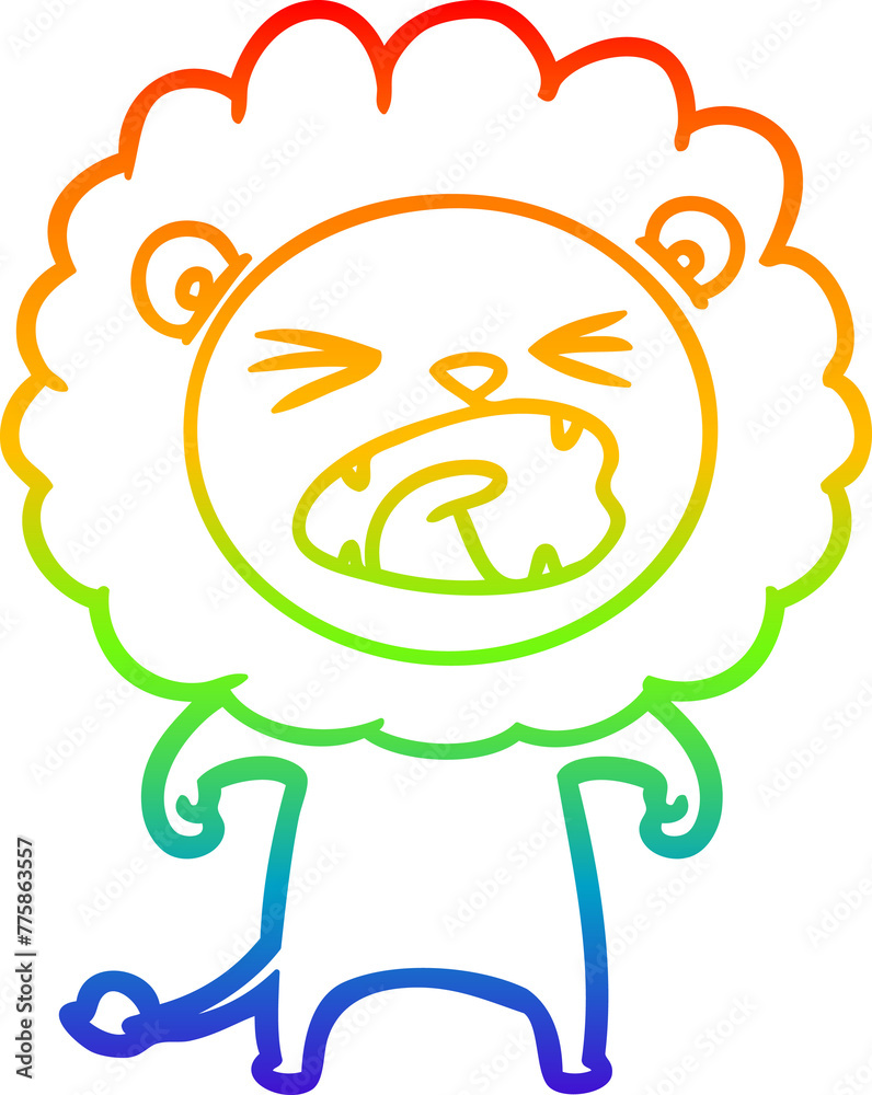 rainbow gradient line drawing of a cartoon angry lion rainbow gradient line drawing of a cartoon angry lion