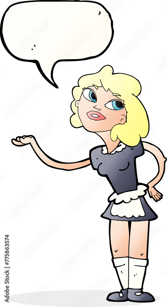 cartoon waitress serving with speech bubble cartoon waitress serving with speech bubble