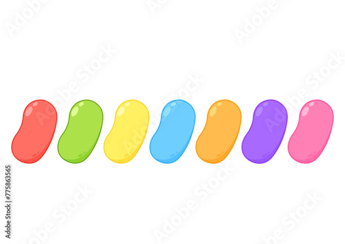Jellybeans isolated on white background, close up. Jellybeans vector set.