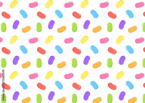 Jellybeans isolated on white background, close up. Jellybeans pattern.